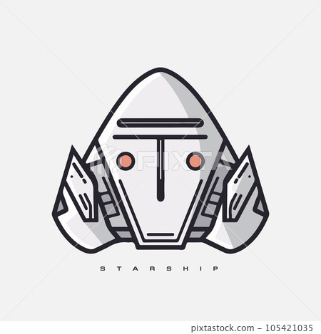 Starship logo. Space satelite retro shuttle moon discovery logotypes of observatory vector badges isolated. Shuttle and satellite, spaceship and rocket adventure illustration 105421035