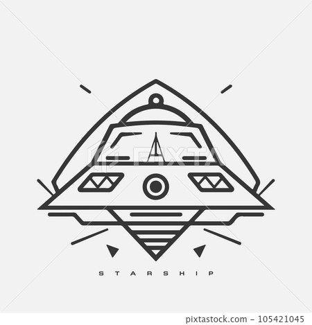 Starship logo. Space satelite retro shuttle moon discovery logotypes of observatory vector badges isolated. Shuttle and satellite, spaceship and rocket adventure illustration 105421045