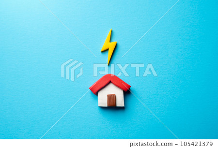 Providing electricity at home. Household powered by an energy source. Efficient use of electricity to reduce costs, lower environmental impact. Utilities supplies services. Thunderstorm alert 105421379