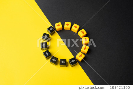 Run in circles back to the starting point. Activity and passivity. Working time and rest time. Biorhythms. Harmonious integration of work, rest, and leisure, leading to balanced lifestyle. 105421390