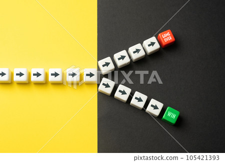 Win or lose depends on the decision at the critical moment. Choosing a further path, alternative options. Fork concept. Life depends on the decisions we make. 105421393
