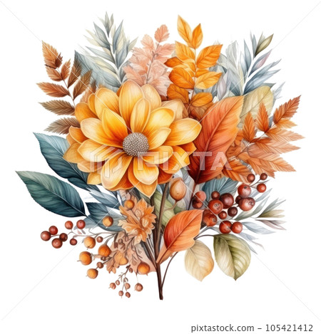 Watercolor colorful autumn bouquet isolated Watercolor colorful autumn bouquet isolated 105421412