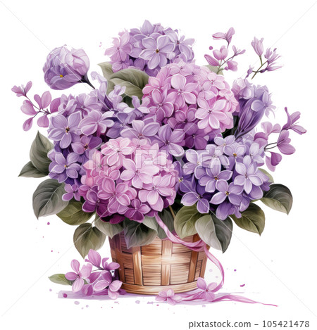 Watercolor lilac flowers bouquet isolated Watercolor lilac flowers bouquet isolated 105421478