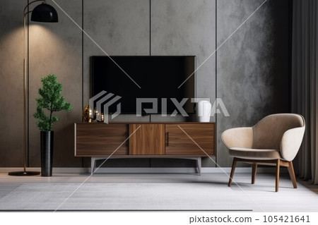 Modern tv cabinet armchair design. Cozy apartment. Generate Ai 105421641