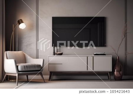 Modern tv cabinet armchair. Furniture set. Generate Ai 105421643