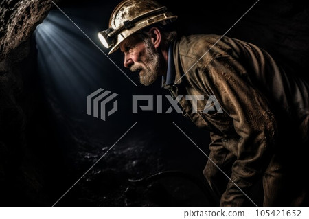 Miner digging mine industry. Metal rock. Fictional person. Generate Ai Miner digging mine industry. Metal rock. Fictional person. Generate Ai 105421652