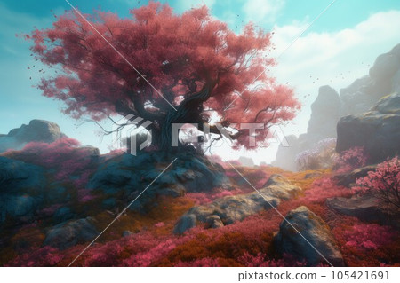 Magic red tree. Fantasy forest. Generate Ai Magic red tree. Fantasy forest. Generate Ai 105421691