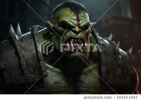 Green orc demon. Warrior creature. Generate Ai Green orc demon. Warrior creature. Generate Ai 105421842