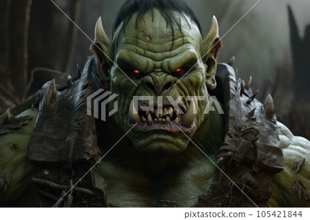 Green orc. Warrior creature monster. Generate Ai 105421844