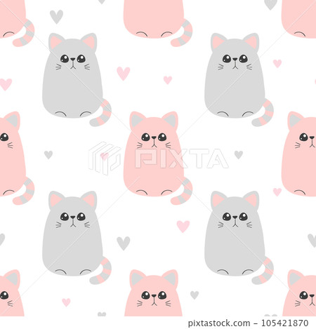Seamless cute pink cat pattern. Vector baby print 105421870
