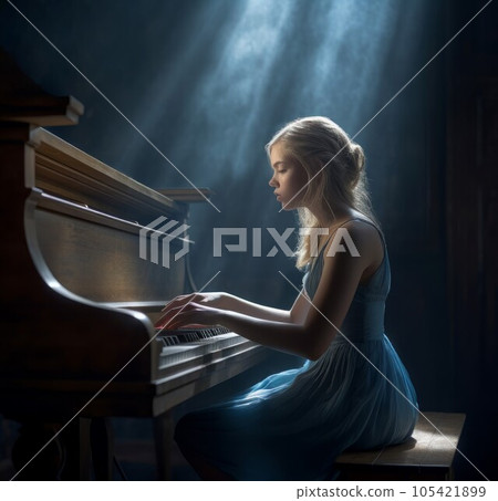 Girl plays piano. Concert player. Fictional person. Generate Ai Girl plays piano. Concert player. Fictional person. Generate Ai 105421899