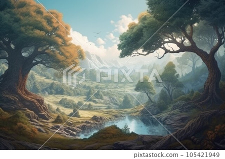 Fabulous tree nature flora. Art fantasy. Generate AI 105421949