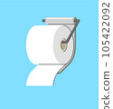 Toilet paper roll hanging on wall holder. Hygiene sanitary tissue roller for restroom and WC. 105422092