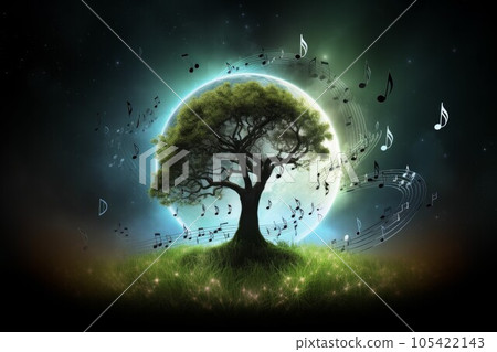 Concept musical harmony space tree. Naure design. Generate Ai 105422143