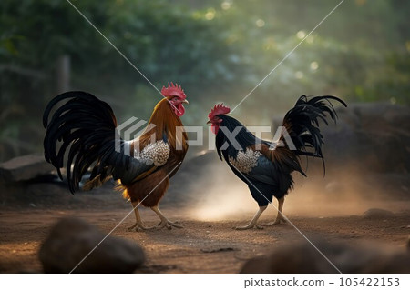 Street outdoor cockfight game. Chicken fighter. Generate Ai 105422153