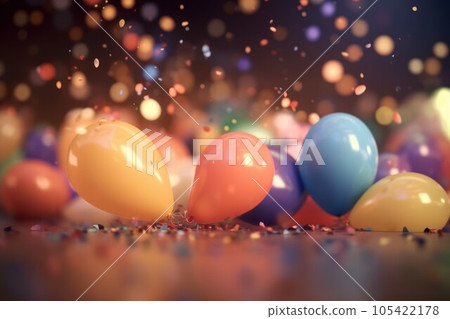 Celebration colorful balloons decoration. Golden mood. Generate Ai 105422178