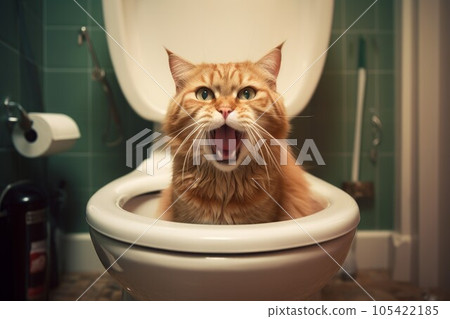 Cat sitting on toilet. Animal domestic. Generate Ai 105422185