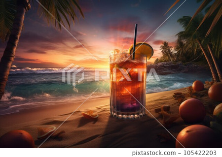 Beach cocktail ocean. Mexico drink celebration. Generate AI Beach cocktail ocean. Mexico drink celebration. Generate AI 105422203