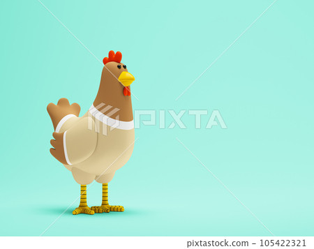 Cartoon chicken standing on a blue background 3D illustration Cartoon chicken standing on a blue background 3D illustration 105422321