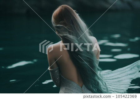 Back view mermaid sea. Tail creature magic. Generate Ai Back view mermaid sea. Tail creature magic. Generate Ai 105422369