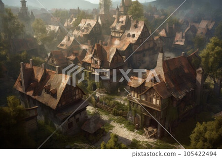 Village wooden houses. Modern village. Generate Ai 105422494