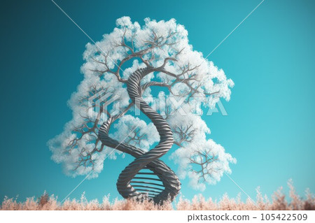 Tree with trunk shape helix DNA. Spiral plant life. Generate Ai 105422509