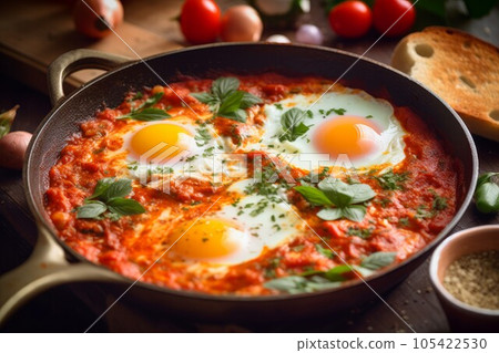 Shakshuka in frying pan. Cuisine lunch. Generate Ai 105422530