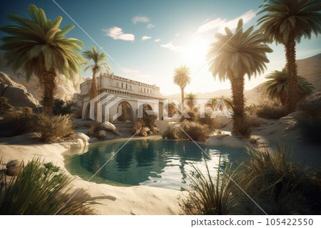 Oasis desert. Sand nature landscape. Generate Ai Oasis desert. Sand nature landscape. Generate Ai 105422550