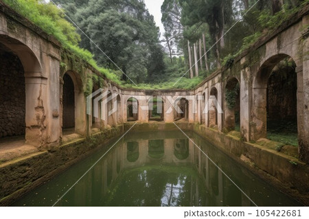 Ancient cistern ruins architecture. Wall asian stone. Generate Ai 105422681