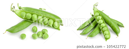Fresh green pea pod isolated on white background 105422772