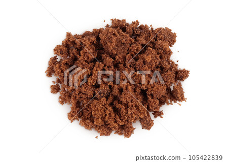 Dark muscovado sugar or Barbados sugar isolated on white background. Top view. Flat lay Dark muscovado sugar or Barbados sugar isolated on white background. Top view. Flat lay 105422839
