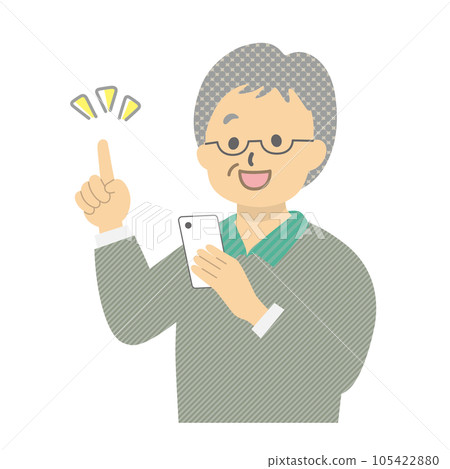 圖庫插圖: 操作智能手機的老人_2 105422880