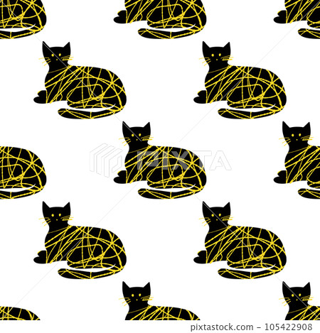 Seamless pattern with textured cute cat 105422908