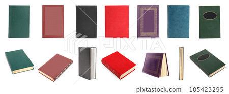 Set of hardcover books on white background 105423295