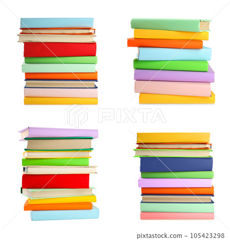 Set of different bright hardcover books on white background 105423298