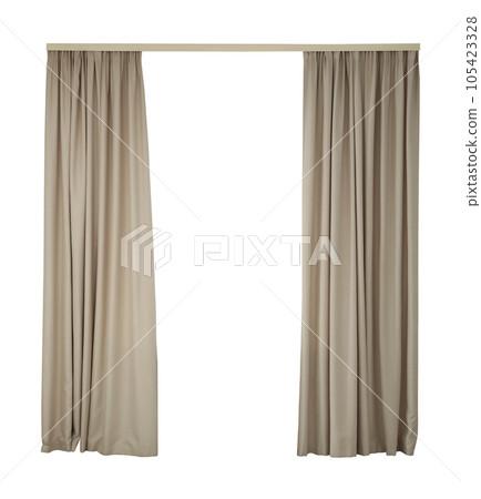 Beautiful elegant beige curtains on white background Beautiful elegant beige curtains on white background 105423328