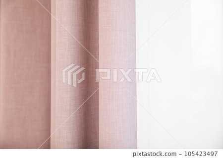 Window with elegant curtains indoors, closeup view 105423497