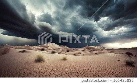 Surreal desert landscape with stormy clouds 105423825