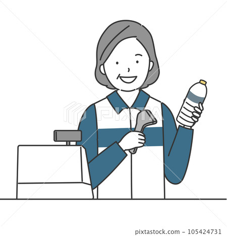 A middle-aged female clerk working at a convenience store A middle-aged female clerk working at a convenience store 105424731