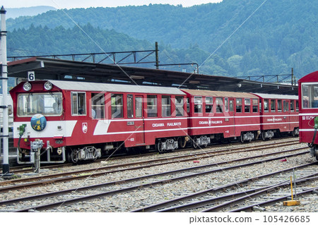 A train parked in the Oigawa Railway depot 105426685