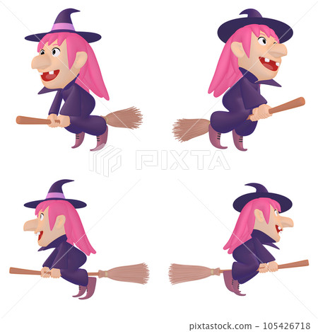 Halloween illustration material Flying witch on a broom (1) Color variations (2) Cut 4-piece set (2) Halloween illustration material Flying witch on a broom (1) Color variations (2) Cut 4-piece set (2) 105426718