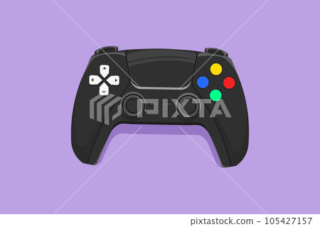 Graphic flat design drawing of stylized video games gaming controller logo, icon, symbol. Computer game competition. Gaming concept for fun game. Joysticks isolated. Cartoon style vector illustration 105427157