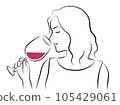 A line drawing of a woman holding a wine glass 105429061