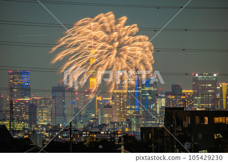 Tokyo cityscape in Japan Fireworks, Tokyo Sky Tree, Roppongi Hills, etc. De-corona... Fireworks festival revival one after another = July 29 Tokyo cityscape in Japan Fireworks, Tokyo Sky Tree, Roppongi Hills, etc. De-corona... Fireworks festival revival one after another = July 29 105429230