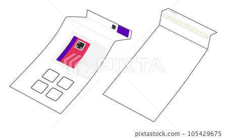 The front and back sides of a mini envelope with a two-dimensional code printed on it (mail, packet, post, mini) The front and back sides of a mini envelope with a two-dimensional code printed on it (mail, packet, post, mini) 105429675