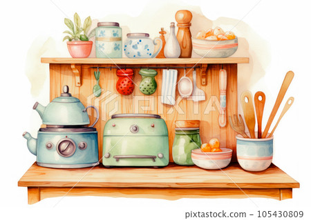 Watercolor cute kitchen tools 105430809
