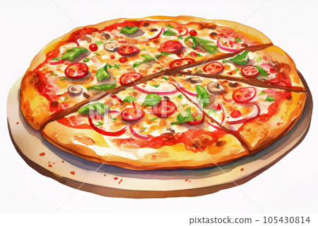 delicious pizza in watercolor 105430814