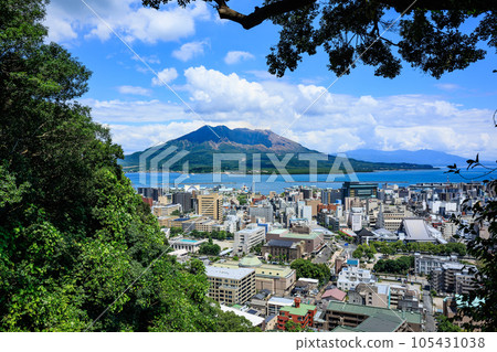 Sakurajima and Kagoshima cityscape seen from Shiroyama Park Observatory Sakurajima and Kagoshima cityscape seen from Shiroyama Park Observatory 105431038