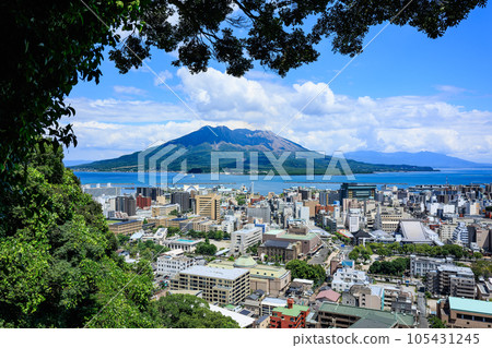 Sakurajima and Kagoshima cityscape seen from Shiroyama Park Observatory 105431245