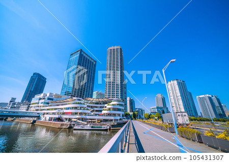 Yokohama cityscape in Japan View of Yokohama Bay Quarter, water bus, Yokohama Portside district, etc. 105431307